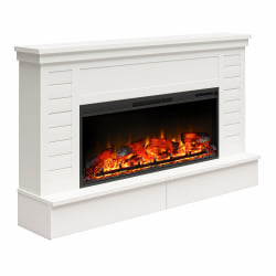 Ameriwood Home Hathaway Wide Shiplap Mantel With Linear Electric Fireplace And Storage Drawers, 37-3/4inH x 64inW x 13-1/4inD, White