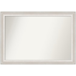 Amanti Art Non-Beveled Rectangle Framed Bathroom Wall Mirror, 28-1/2in x 40-1/2in, Trio White Wash Silver