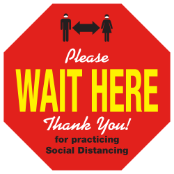 Alliance Social Distancing Floor Decals, Please Wait Here, 8-1/2in Octagon, Red, Pack Of 25 Floor Decals