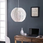 SEI Cartaxo Rattan Round Pendant Lamp Shade, 18-1/4in x 19-3/4in, White