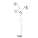 Adesso Remi 3-Arm Arc Floor Lamp, 78-1/2inH, White Opal Shade/White Marble Base