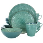 Elama 16-Piece Stoneware Dinnerware Set, Sea Foam Mozaic