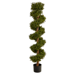 Nearly Natural Boxwood Spiral Topiary 5'H Artificial Tree With Planter, 60inH x 9inW x 9inD, Green/Black