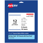 Avery Durable Removable Labels With Sure Feed, 94107-DRF8, Square, 2in x 2in, White, Pack Of 96