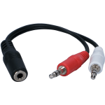 QVS 3.5mm Mini-Stereo Female to Two Male Speaker Adaptor - 6in Mini-phone Audio Cable for Audio Device, Phone, Cellular Phone - First End: 1 x Mini-phone Audio - Female - Second End: 2 x Mini-phone Audio - Male - 1