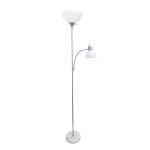 Creekwood Home Essentix 2-Light Mother Daughter Metal Floor Lamp, 71-1/2inH, White Shades/Silver Base