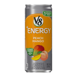 V8 +Energy Peach Mango Energy Drink, 8 Oz, Pack Of 24 Cans