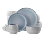 Elama Mocha 16-Piece Stoneware Dinnerware Set, Blue