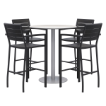 KFI Studios Eveleen 5-Piece Outdoor Patio Set, 45-5/8inH x 36inW x 36inD, Black Chairs, Grey/Silver Table