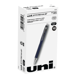 uni-ball Jetstream RT Retractable Ballpoint Pens, Fine Point, 0.7 mm, Blue Barrel, Black Ink, Pack Of 12