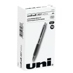 uni-ball 207 Retractable Fraud Prevention Gel Pens, Needle Point, 0.7 mm, Translucent Black Barrels, Black Ink, Pack Of 12