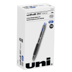 uni-ball 207 Retractable Fraud Prevention Gel Pens, Needle Point, 0.7 mm, Translucent Black Barrels, Blue Ink, Pack Of 12