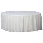 Amscan 77017 Solid Round Plastic Table Covers, 84in, Frosty White, Pack Of 6 Covers