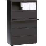 Lorell 36inW x 18-5/8inD Lateral 5-Drawer File Cabinet, Charcoal