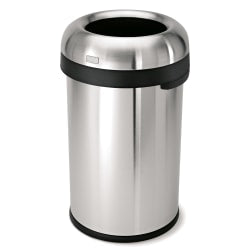 simplehuman Bullet Round Metal Open Trash Can, 21 Gallons, Brushed Stainless Steel