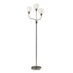 Adesso Phillip 3-Arm Floor Lamp, 65-1/2inH, White Shades/Brushed Steel Base