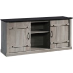 Sauder Select Farmhouse Entertainment Credenza With Sliding Doors For 70in TVs, Mystic Oak/Raven Oak