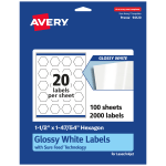 Avery Glossy Permanent Labels With Sure Feed, 94120-WGP100, Hexagon, 1-1/2in x 1-47/54in, White, Pack Of 2,000