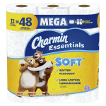 Charmin Essentials 2-Ply Soft Mega Toilet Paper Rolls, 15in x 5-1/4in, White, 330 Sheets Per Roll, Pack Of 12 Rolls