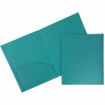 JAM Paper Heavy-Duty 2-Pocket Plastic Presentation Folders, 9in x 12in, Sea Blue, Pack Of 6