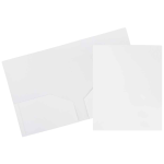 JAM Paper Heavy-Duty 2-Pocket Plastic Presentation Folders, 9in x 12in, White, Pack Of 6