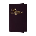 LUX Welcome Folders, 5 3/4in x 8 3/4in, Dark Purple Linen/Gold Foil, Pack Of 25 Folders