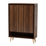 Baxton Studio Mid-Century Modern 46inH 2-Door Entryway Shoe Cabinet, Walnut Brown/Gold