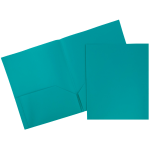 JAM Paper Plastic 2-Pocket School POP Folders, 9 1/2in x 11 1/2in, Teal, Pack Of 6