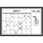 Amanti Art Quatrefoil Monthly Calendar Dry-Erase Board, Glass, 26in x 38in, White/Gray, Mezzanotte Black Wood Frame