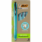 BIC Ecolutions Ballpoint Pens, Medium Point, 1 mm, Semi-Clear, Black, Pack Of 12 Pens