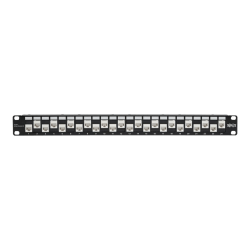 Tripp Lite 24-Port 1U Rack-Mount Cat6a/Cat6/Cat5e Offset Feed-Through Patch Panel with Cable Management Bar, RJ45 Ethernet, TAA - Patch panel - RJ-45 X 24 - 1U - 19in - TAA Compliant