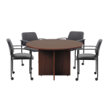 Boss Office Products Round Table And 4 Stackable Guest Chairs Set, 42in Diameter, Mahogany/Black