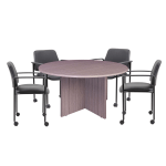 Boss Office Products Round Table And 4 Stackable Guest Chairs Set, Driftwood/Black