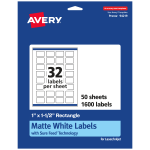 Avery Permanent Labels With Sure Feed, 94219-WMP50, Rectangle, 1in x 1-1/2in, White, Pack Of 1,600