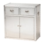 Baxton Studio 28inW French Industrial Accent Storage Cabinet With 2 Doors And Drawers, Silver