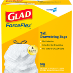 Glad Guaranted Strong 0.78-mil Tall Kitchen Trash Bags, 13 Gallons, 24in x 48in, White, Box Of 100