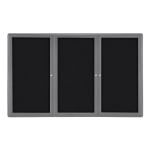 Ghent Ovation 3-Door Bulletin Board, Fabric, 48in x 72in, Black, Gray Aluminum Frame