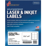 SKILCRAFT Weatherproof Mailing Labels - 3 21/64in Width x 4in Length - Permanent Adhesive - Rectangle - Laser, Inkjet - White - Polyester - 6 / Sheet - 300 / Pack - TAA Compliant