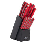 Oster Steffen 14-Piece Stainless-Steel Cutlery Set With Hardwood Block, Red