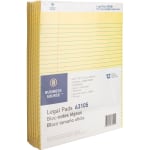 Business Source Micro-Perforated Legal Ruled Pads - 50 Sheets - 0.34in Ruled - 16 lb Basis Weight - 8 1/2in x 11 3/4in - Canary Paper - Micro Perforated, Easy Tear, Sturdy Back - 1 Dozen