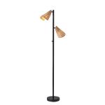 Adesso Cove 2-Light Tree Floor Lamp, 62-3/4inH, Natural Rattan/Black