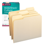 Smead CutLess And WaterShed/CutLess File Folders, Letter Size, 1/3 Cut, 30% Recycled, Manila, Box Of 100