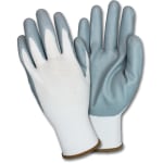 Safety Zone Nitrile Coated Knit Gloves - Hand Protection - Nitrile Coating - XXL Size - White, Gray - Flexible, Knitted, Durable, Breathable, Comfortable - For Industrial - 1 Dozen