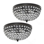 Lalia Home Crystal Glam 2-Light Ceiling Flush-Mount Lights, Restoration Bronze/Crystal, Pack Of 2 Lights