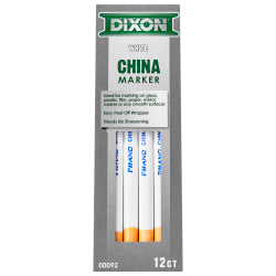 Dixon Phano China Markers, White, Presharpened, Pack of 12