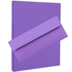 JAM Paper Stationery Set, 8 1/2in x 11in, 30% Recycled, Violet Purple, Set Of 100 Envelopes And 100 Sheets