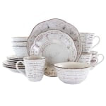 Elama 16-Piece Stoneware Dinnerware Set, Rustic Birch