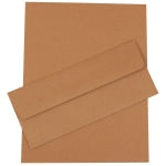 JAM Paper Business Stationery Set, 8 1/2in x 11in, 100% Recycled, Brown Kraft, Set Of 50 Sheets And 50 Envelopes