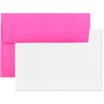 JAM Paper Stationery Set, 5 1/4in x 7 1/4in, Set Of 25 White Cards And 25 Ultra Fuchsia Envelopes