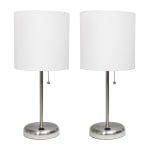 LimeLights Stick Lamps, 19-1/2inH, White Shade/Brushed Steel Base, Set Of 2 Lamps